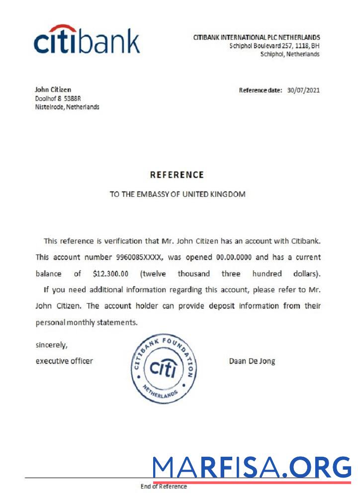 Downloadable Netherlands Citibank reference example